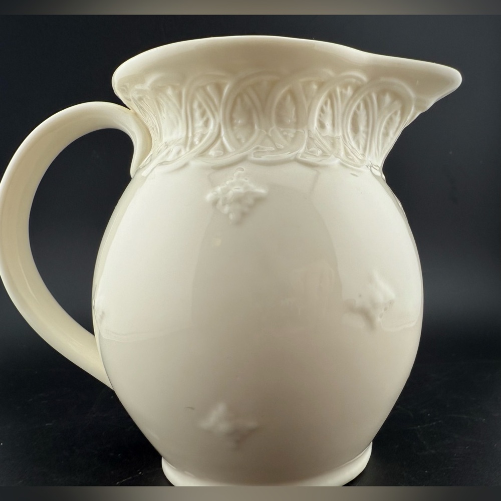 Two’s Company Creamware Pitcher 4.75" Embossing decorative lace/rope pattern.